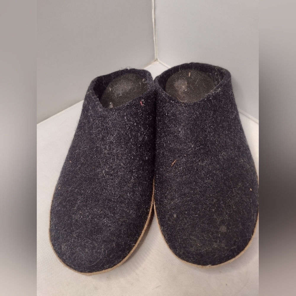 Glerups  Slip On Wool Slippers leather Bottom  EU Size 45 Gray P
